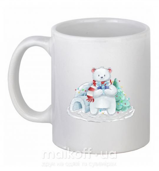 Чашка керамическая Северный медведь Белый фото