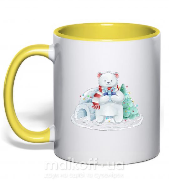 Чашка з кольоровою ручкою Северный медведь Сонячно жовтий фото