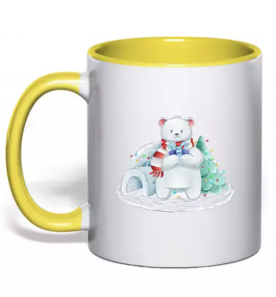 Чашка з кольоровою ручкою Білий ведмідь Сонячно жовтий фото