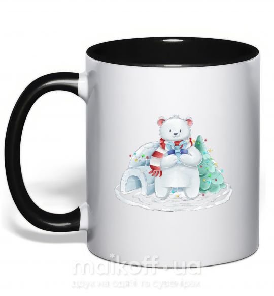 Чашка з кольоровою ручкою Северный медведь Чорний фото