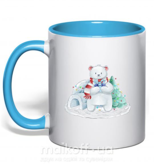 Чашка с цветной ручкой Северный медведь Голубой фото