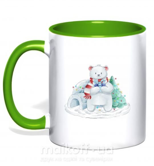 Чашка з кольоровою ручкою Северный медведь Зелений фото