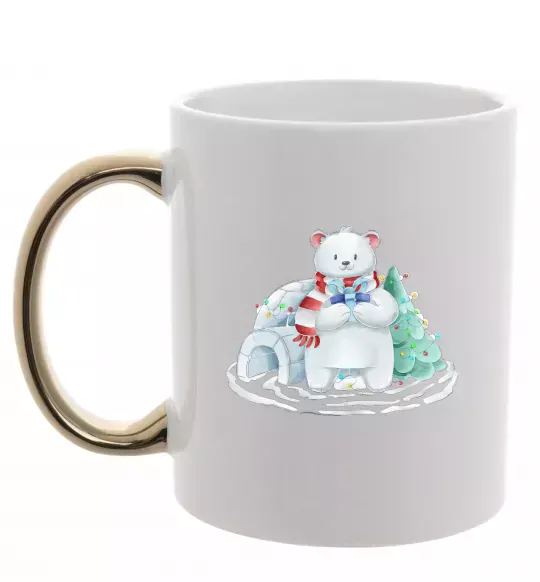 Чашка з кольоровою ручкою Білий ведмідь Золото фото