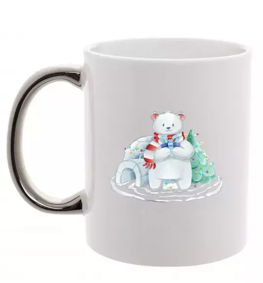 Чашка з кольоровою ручкою Білий ведмідь Срібло фото