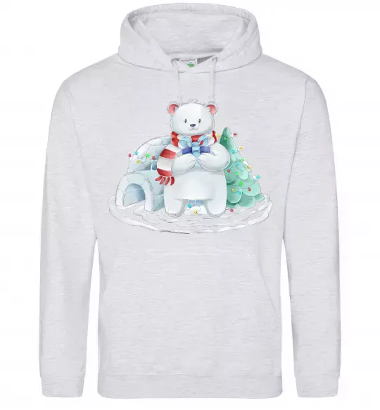 Мужская толстовка (худи) Білий ведмідь Серый меланж фото