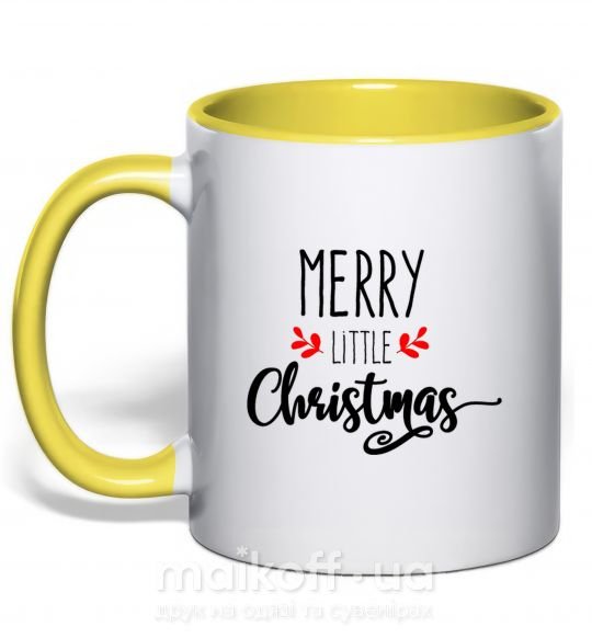 Чашка з кольоровою ручкою Merry little Christmas Сонячно жовтий фото