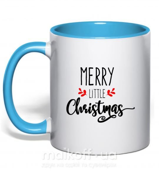 Чашка с цветной ручкой Merry little Christmas Голубой фото