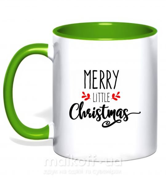 Чашка з кольоровою ручкою Merry little Christmas Зелений фото