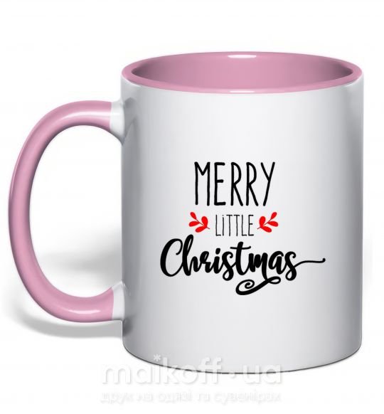 Чашка з кольоровою ручкою Merry little Christmas Ніжно рожевий фото