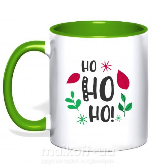 Чашка с цветной ручкой HO-HO-HO листики Зеленый фото