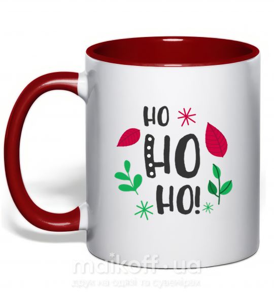 Чашка с цветной ручкой HO-HO-HO листики Красный фото