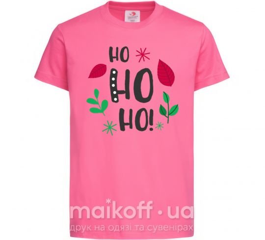 Детская футболка HO-HO-HO листики Ярко-розовый фото