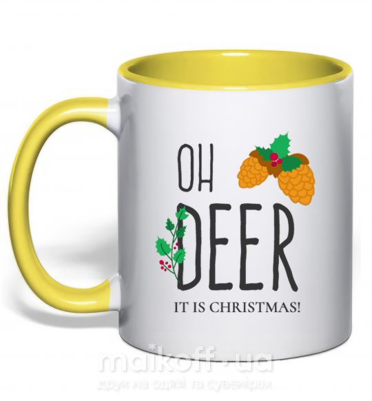 Чашка с цветной ручкой Oh deer шишки Солнечно желтый фото