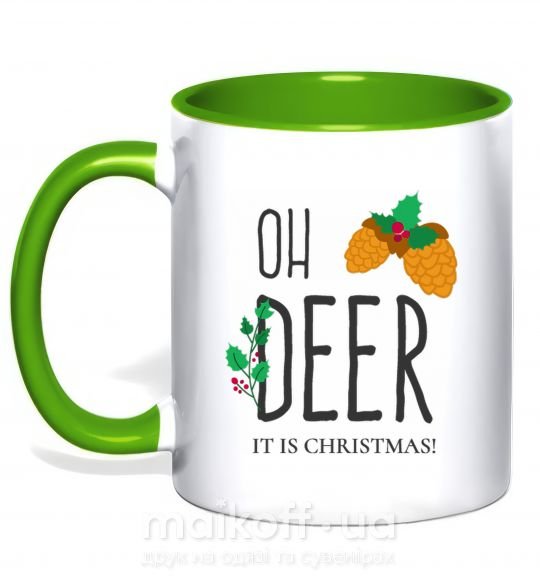 Чашка с цветной ручкой Oh deer шишки Зеленый фото
