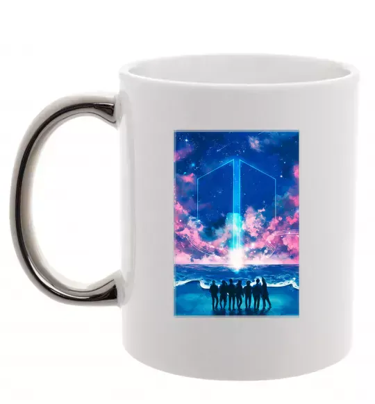 Чашка с цветной ручкой BTS army Серебро фото