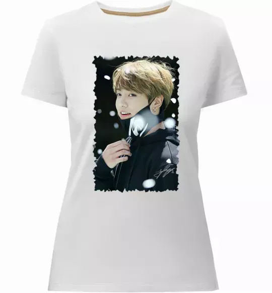 Женская премиум футболка Jongkook signature Белый фото