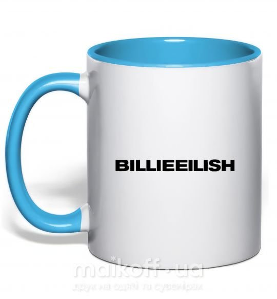 Чашка с цветной ручкой Billieeilish text Голубой фото