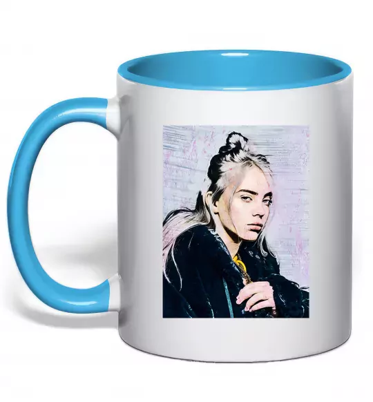 Чашка с цветной ручкой Billie Eilish photo Голубой фото