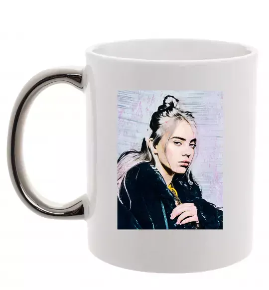 Чашка с цветной ручкой Billie Eilish photo Серебро фото