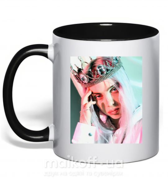 Чашка з кольоровою ручкою Billie Eilish in crown Чорний фото