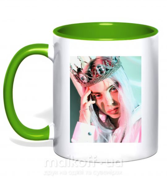 Чашка з кольоровою ручкою Billie Eilish in crown Зелений фото