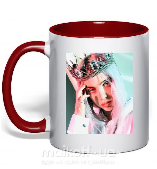Чашка з кольоровою ручкою Billie Eilish in crown Червоний фото
