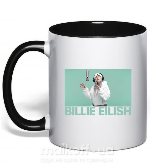 Чашка з кольоровою ручкою Billie Eilish blue Чорний фото