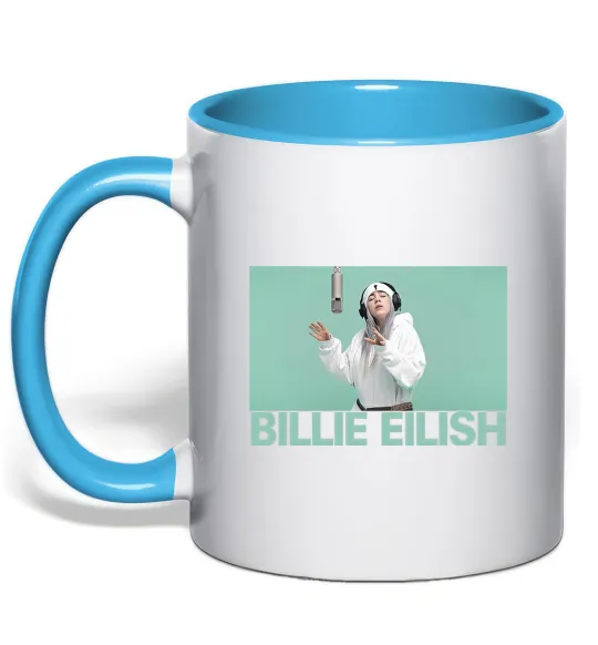 Чашка з кольоровою ручкою Billie Eilish blue Блакитний фото