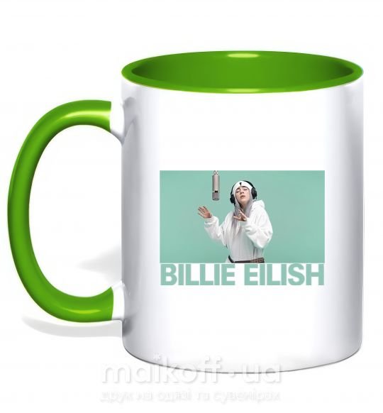 Чашка з кольоровою ручкою Billie Eilish blue Зелений фото