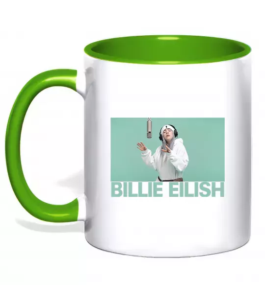 Чашка з кольоровою ручкою Billie Eilish blue Зелений фото