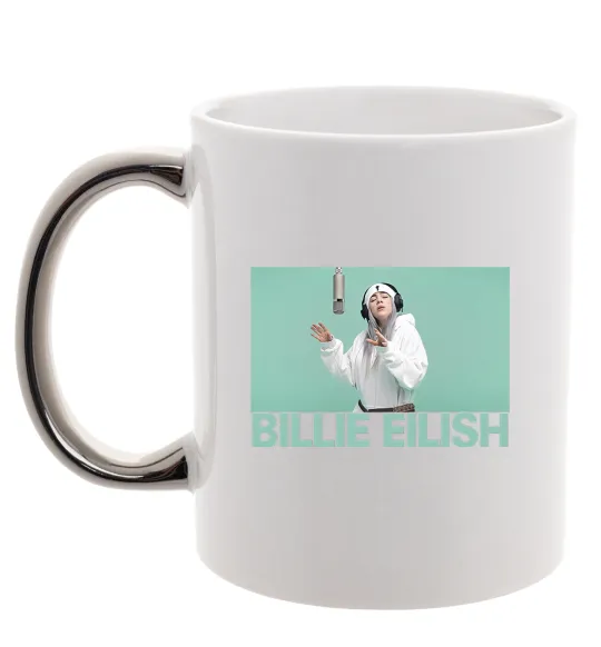 Чашка з кольоровою ручкою Billie Eilish blue Срібло фото