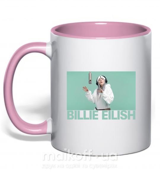 Чашка з кольоровою ручкою Billie Eilish blue Ніжно рожевий фото