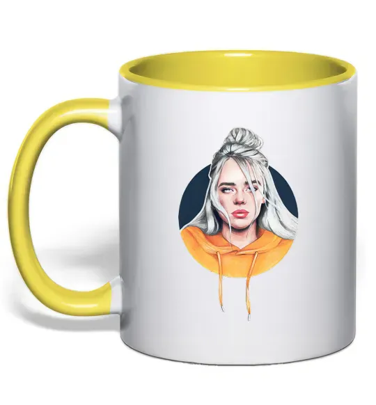 Чашка з кольоровою ручкою Billie Eilish in a circle Сонячно жовтий фото