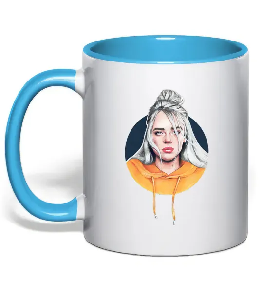 Чашка з кольоровою ручкою Billie Eilish in a circle Блакитний фото
