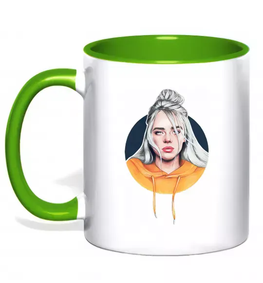 Чашка з кольоровою ручкою Billie Eilish in a circle Зелений фото