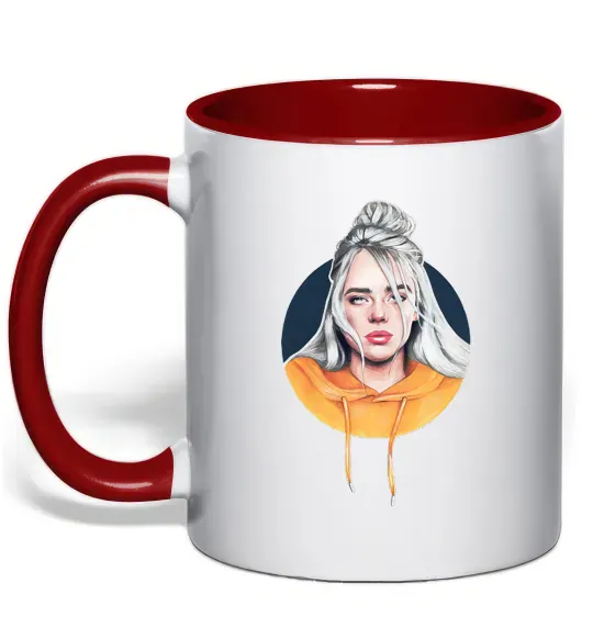 Чашка з кольоровою ручкою Billie Eilish in a circle Червоний фото