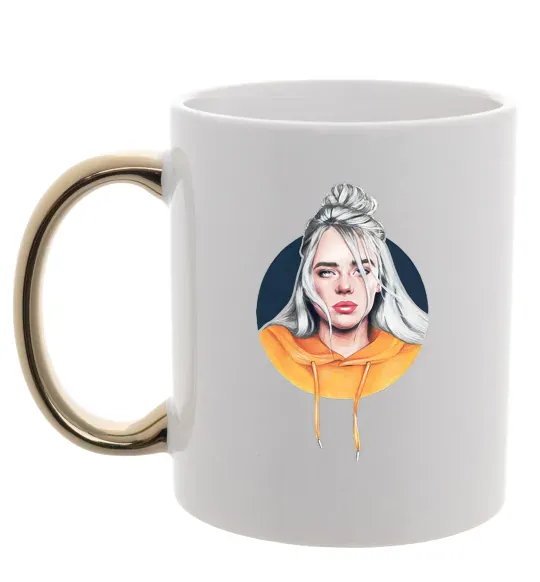 Чашка з кольоровою ручкою Billie Eilish in a circle Золото фото