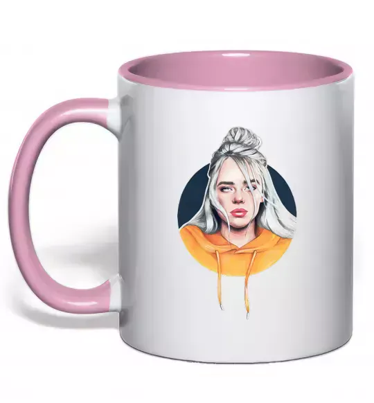 Чашка з кольоровою ручкою Billie Eilish in a circle Ніжно рожевий фото