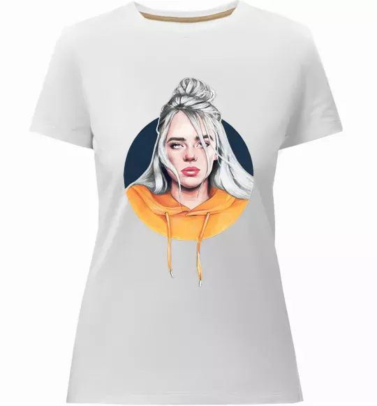 Женская премиум футболка Billie Eilish in a circle Белый фото