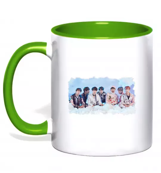 Чашка з кольоровою ручкою BTS в хмарах Зелений фото