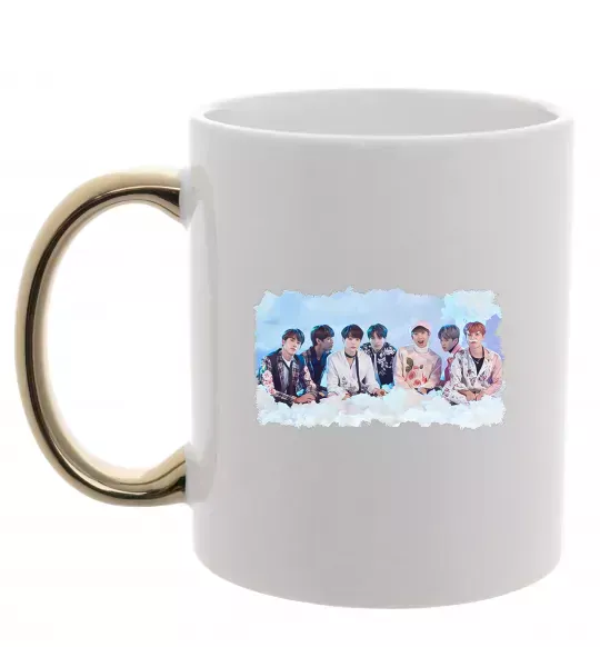 Чашка з кольоровою ручкою BTS в хмарах Золото фото