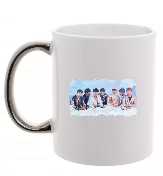 Чашка з кольоровою ручкою BTS в хмарах Срібло фото