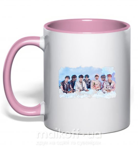 Чашка з кольоровою ручкою BTS в облаках Ніжно рожевий фото