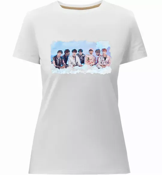 Женская премиум футболка BTS в хмарах Белый фото