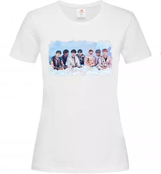Жіноча футболка BTS в хмарах Білий фото