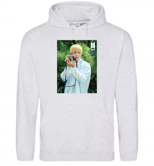 Мужская толстовка (худи) BTS V with camera Серый меланж фото