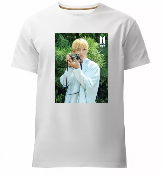 Мужская премиум футболка BTS V with camera Белый фото