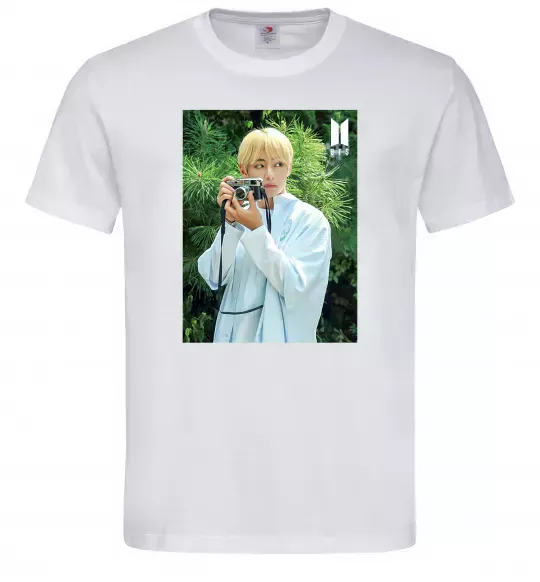 Мужская футболка BTS V with camera Белый фото