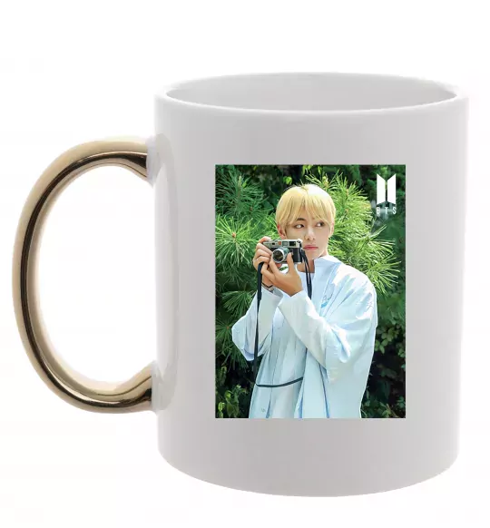 Чашка с цветной ручкой BTS V with camera Золото фото