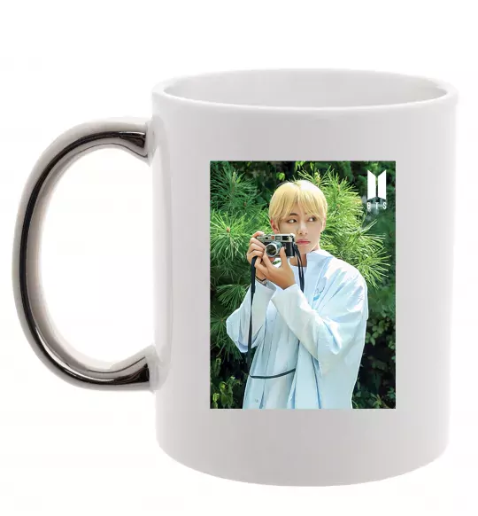 Чашка с цветной ручкой BTS V with camera Серебро фото